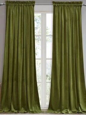 New Olive Green Premium Velvet Curtain Panel Drapes, 52x84”